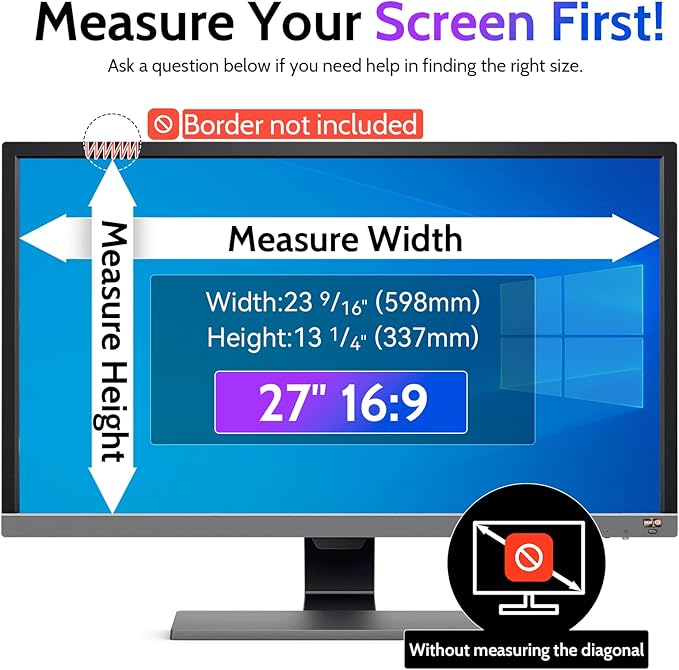 Peslv Computer Privacy Screen 27 Inch for 16:9 Widescreen Monitor, Removable 27inch Anti Blue Light Anti Glare Monitor Privacy Filter Shield (23 9/16" x 13 1/4")
