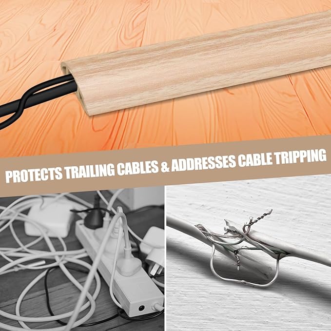 Floor Cord Cover Cavity 0.8"x0.37" Self Adhesive Cord Hider, 10FT Low Profile Cable Management, Extension Strip Protector for Wires, Prevent Cable Trips for Offices, Gyms,(Wood Light Yellow)