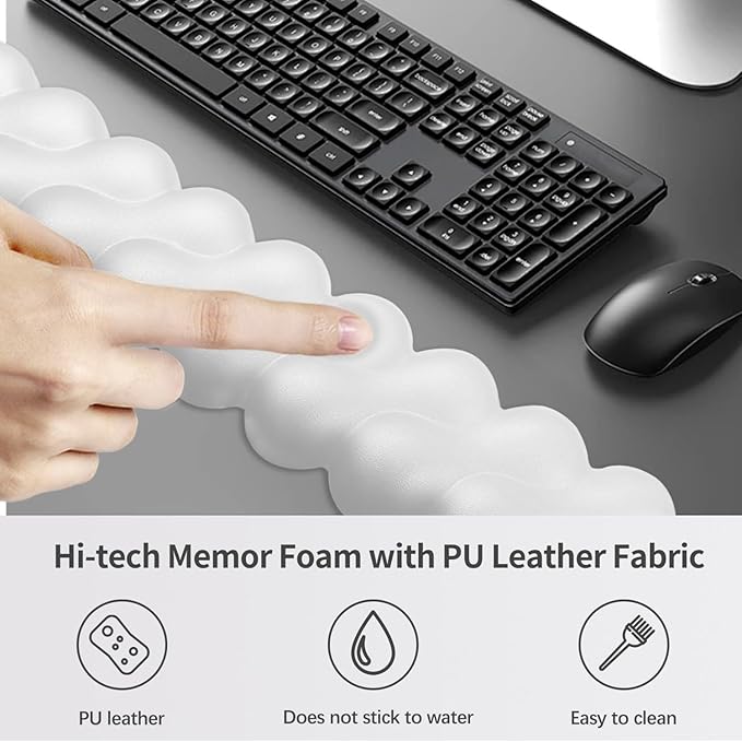 Wrist Rest for Keyboard and Mouse, Upgrade Enlarge Mouse Pad Wrist Rest, Ergonomic Memory Foam, Non-Slip Base for Computer Gaming & Office Work, 2 Piece Set, Clouds White (17.71x3.15+6.29x3.15 inch)
