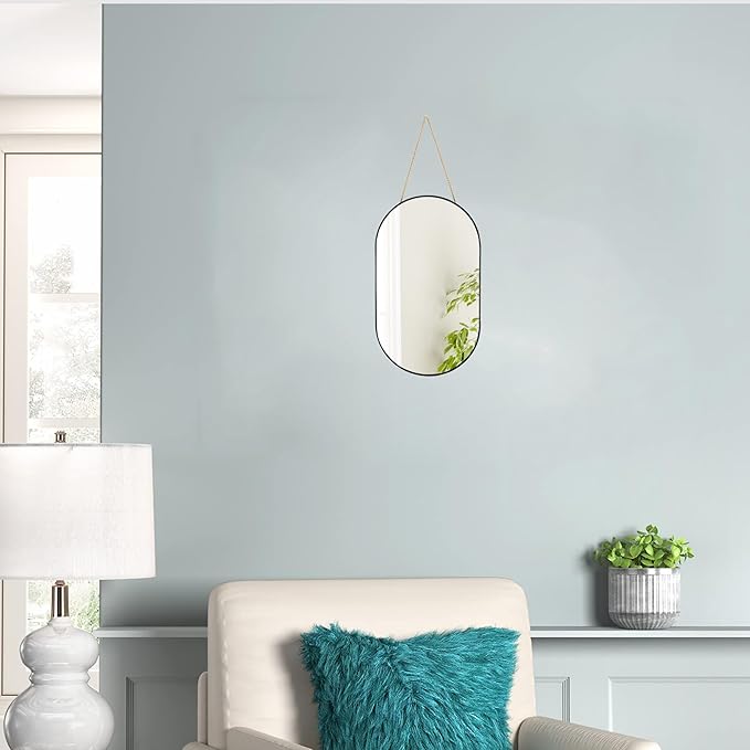 9.2x15.9 inch Black Mirror Oval,Wall Mirror Door Mirror PVC Plastic Frame