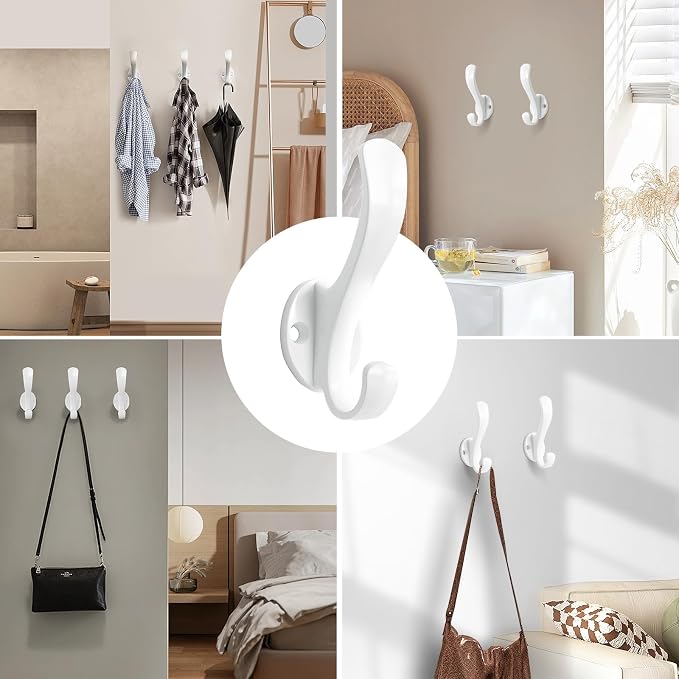 Coat Hooks Heavy Duty - Easy to Install Metal Towel Hooks Fashionable Wall Hooks for Hanging Hat, Towel, Key, Robe, Scarf, Bag, Cap (10 PCS White)