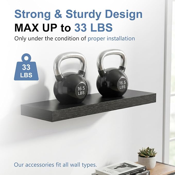 Floating Shelves for Wall, Bathroom Shelves Over Toilet, Wall Shelves & Book Shelf for Room, Hanging Shelf, Modern Wooden Mounted Floating Shelves, 24x7x1.5 in (Black, Set of 3)