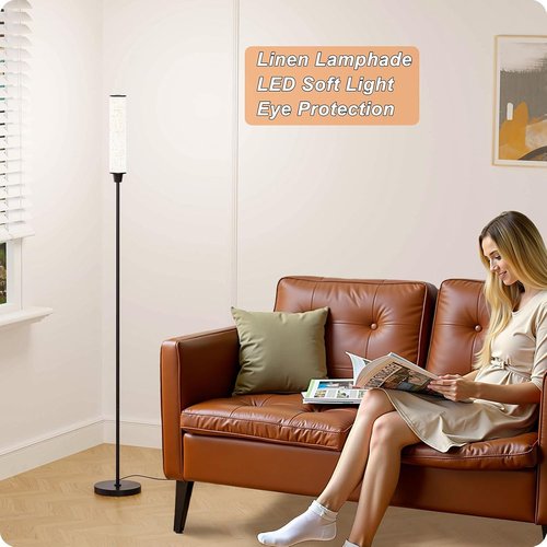 Nukanu Floor Lamp - Remote Control & Stepless Adjustable 3000K-6000K Colors | Black & Beige Linen