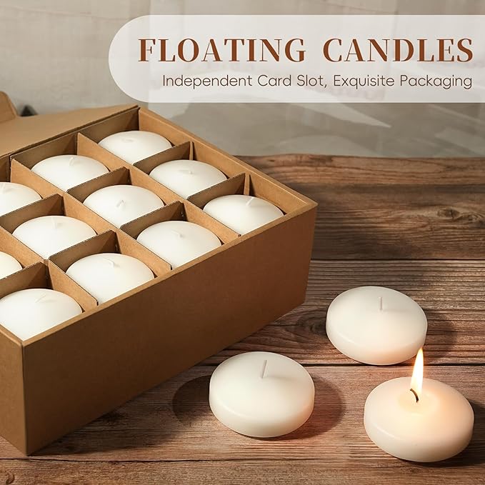 3 inch White Floating Candles 8-9 Hours Floating Candle for Centerpieces 36 Packs Unscented Floating Candles 3” Water Candles for Cylinder Vases, Pool, Wedding