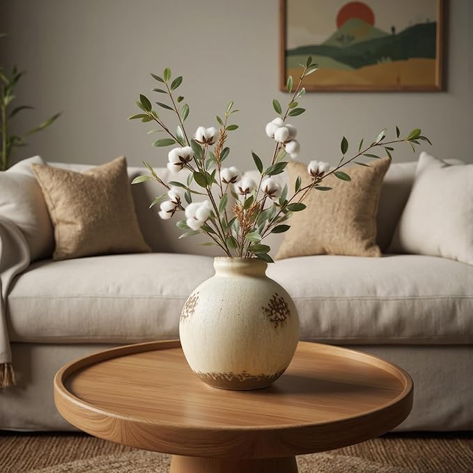 Ceramic Rustic Farmhouse Decor, Pottery Decorative Flower Vases, Boho Vase for Centerpieces,Office, Living Room, Dining Table, Entryway, Shelf, Mantel(Height 6 inch-Rustic)