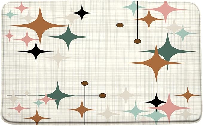 Mid Century Bath Mat Retro Atomic Stars 1950s 1960s Vintage Geometric Pattern Abstract Iconic Modern Brown 19.7x31.5 Inches Indoor Outdoor Floor Rugs
