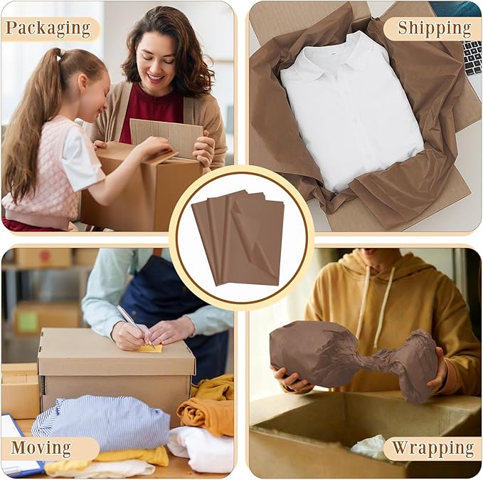 Qilery 500 Sheets Brown Tissue Paper Bulk 15 x 20 Inch Chocolate Brown Wrapping Paper for Gift Bags Acid Free Retro Tissue for Christmas Craft Supplies, Bouquet, Garlands, Forming Pompoms, Party Decor