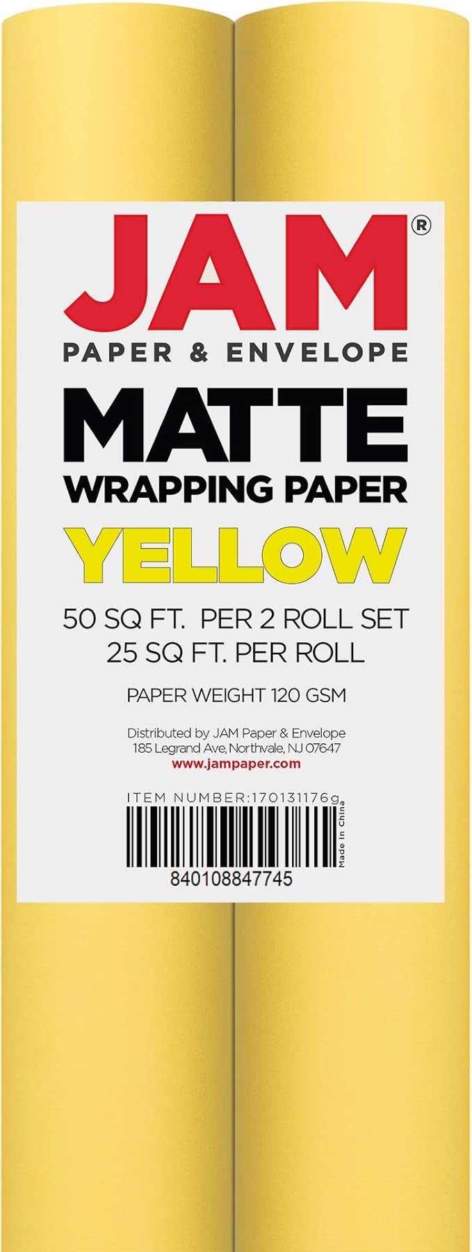 JAM Paper Gift Wrap - Matte Wrapping Paper - 50 Sq Ft Total (30 in x 10 Ft Each) - Matte Yellow - 2 Rolls/Pack
