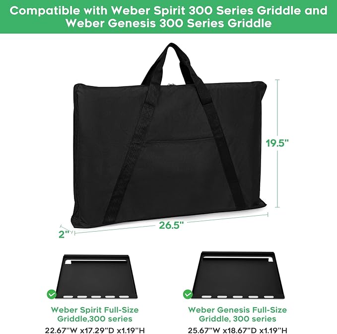 EZ-DONGTENG Griddle Cover Compatible with Weber Spirit 300 Series Griddle and Weber Genesis 300 Series Griddle, Full-Size Storage Bag with Durable Handles and Thickened Bottom, Black