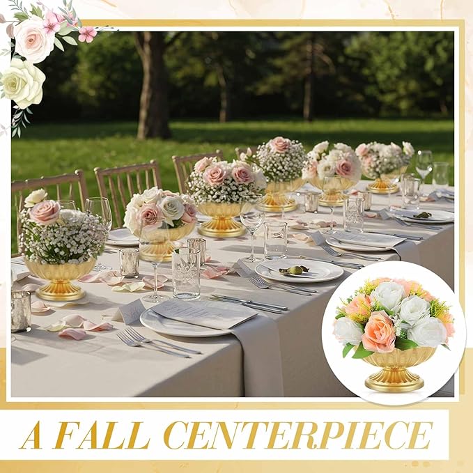 20 Pcs Metal Compote Bowl for Centerpiece Flower Holder Small Compote Vase Indoor Outdoor Flowers Fruits Plant for Christmas Wedding Home Party Decoration (Medium,Bright Gold)
