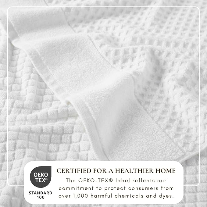 Great Bay Home Bath Towels - 100% Cotton 6 Piece Bath Sheet Set - Diamond Waffle Weave - Absorbent, Durable, Quick-Dry Towels for Bathroom (Optic White)