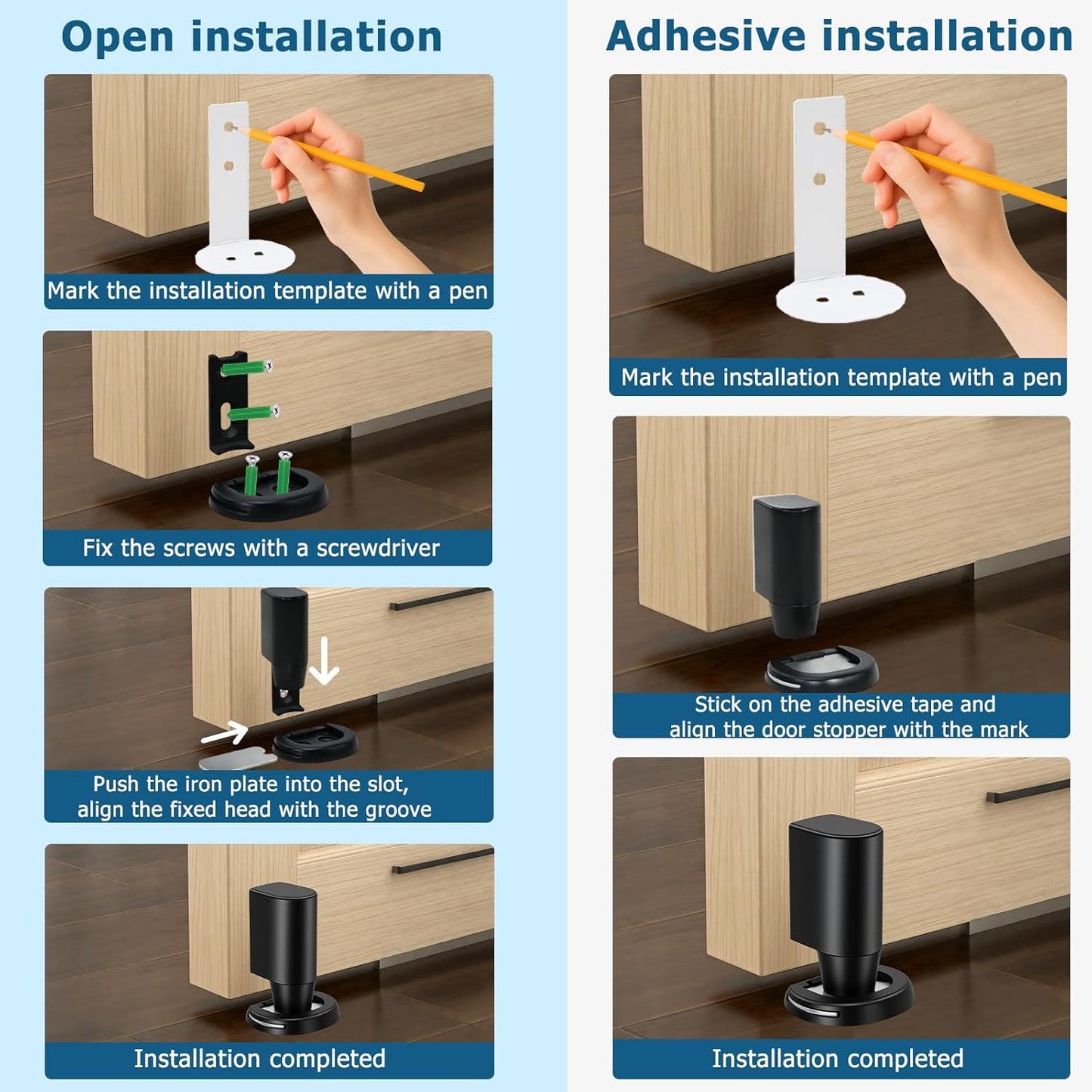 Skiennix Magnetic Door Stopper Wedge - Heavy Duty 2 Strong Magnets | No Drill Installation, Black