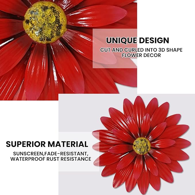 Dekomere Metal Flowers Outdoor Decor 13" Metal Sunflower Wall Art Decorations Sunflower Wall Decor for Kitchen Living Room Porch Garden Yard
