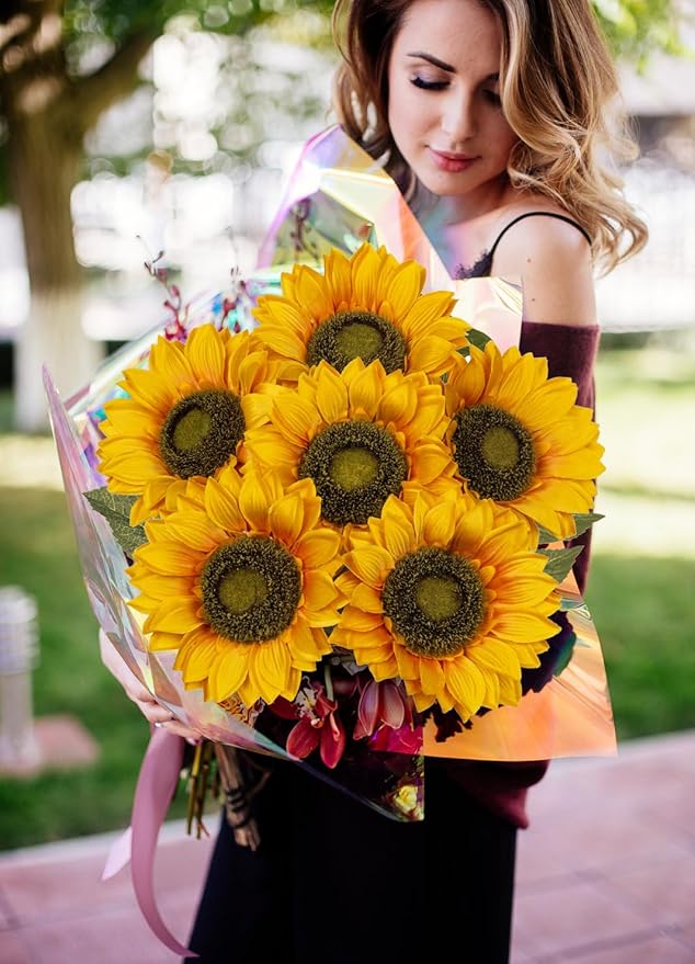 Large Silk Yellow Sunflowers Artificial Fall Flowers 26" Long Stem Artificial Sunflower 6 Pcs Tall Fake Sun Flowers Vintage Faux Sunflowers Bulk with Stem for Home Wedding Birthday Party Decor