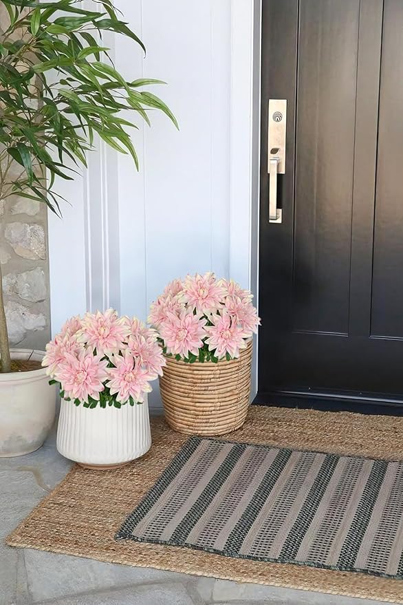 Hollyone 2Pcs Pink Artificial Dahlia Flowers Bush 7 Heads Silk Fake Dahlias Flowers with Stems Wedding Bouquets Faux Dahlia Flowers Arrangements for Outdoor Indoor DIY Table Centerpieces Home Decor