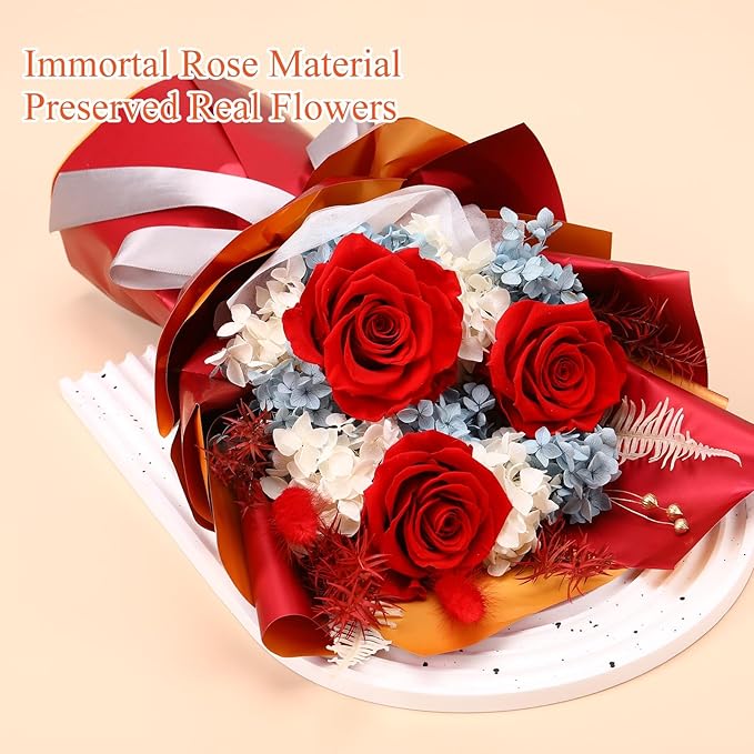 Jtoder Forever Flowers for Delivery, Preserved Flower Bouquets, Long Lasting Red Roses, Gifts Bouquet for Mother Wife Girlfriend on Festivals Birthday Anniversary