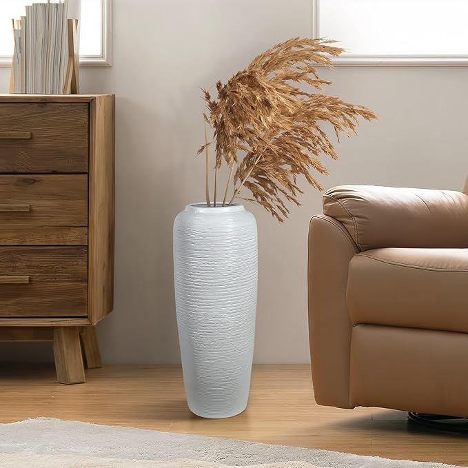 Large Rustic Ceramic Farmhouse Vase,19.7 Inch Tall Pottery Decor Floor Vases Vintage Flower Vases for Home Living Room Entryway Table Centerpiece Decor,Terracotta Vase,Wedding Gift,White
