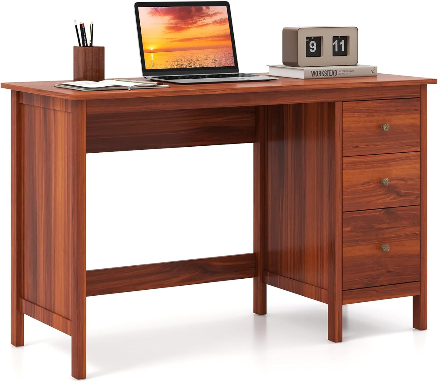Tangkula Computer Desk - Modern Home Office Desk with 3 Storage Drawers | Compact Writing Workstation