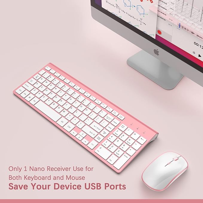 J JOYACCESS Wireless Keyboard Mouse Combo,Typewriter Keyboard Wireless, Portable Pink Keyboard for Computer/Laptop/Windows/Mac-Pink