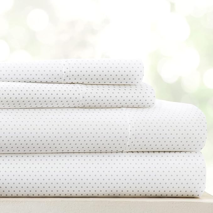 Linen Market Double-Brushed Patterned Microfiber Queen Sheet Set 4 Piece – Oeko-TEX Certified Ultra Soft & Wrinkle-Free - 16" Deep Pocket Sheets - Easy Care Queen Size - Stippled Light Gray