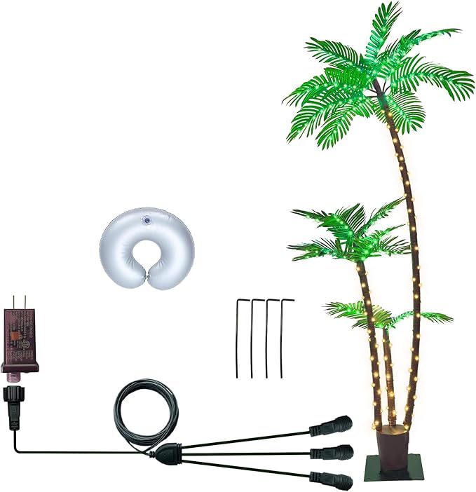 6FT Lighted Artificial Palm Tree with Three Trunks and Upgraded 260 LED Lights - Outdoor/Indoor Use, Perfect for Tiki Bars, Patios, Homes, Offices, Beaches, Yards Pool and Cruise Party