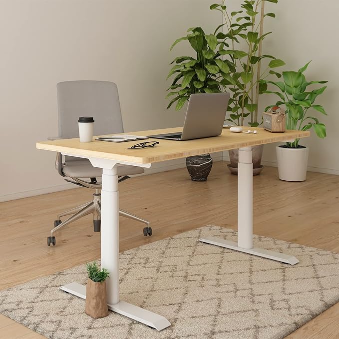 FLEXISPOT E6 Pro Oval Leg Dual Motor 3 Stages Bamboo Electric Standing Desk 78x30 Inch Whole-Piece Board Height Adjustable Electric Sit Stand Up Desk (White Frame + Bamboo Desktop)