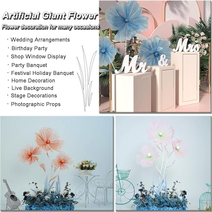 Giant Flowers for Decoration,Wedding Reception Essential Decoration,5.6 Ft Big Artificial Silk Flower with Stems and Stands,Party Banquet Background Decor，Home Decor（Orange Champagne）