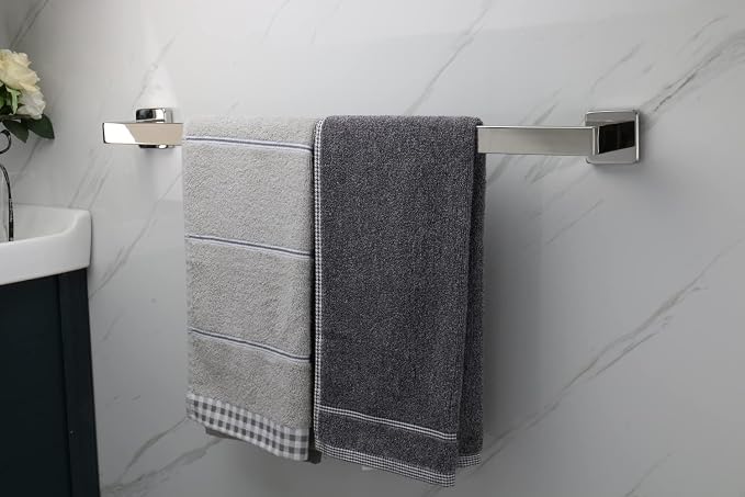 TocTen Bath Towel Rack - Square Base Thicken SUS304 Stainless Steel Towel Bar for Bathroom, Bathroom Accessories Towel Rod Heavy Duty Wall Mounted Towel Holder. (Chrome, 24)