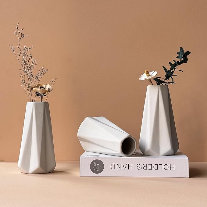 Modern White Small Ceramic Vase Set of 6 for Living Room Bedroom 5.9'' Minimalist Fresh Flower Vases for Home Decor Office Fireplace Centerpieces Nordic Style Gift for Fake Plant 6 Pack