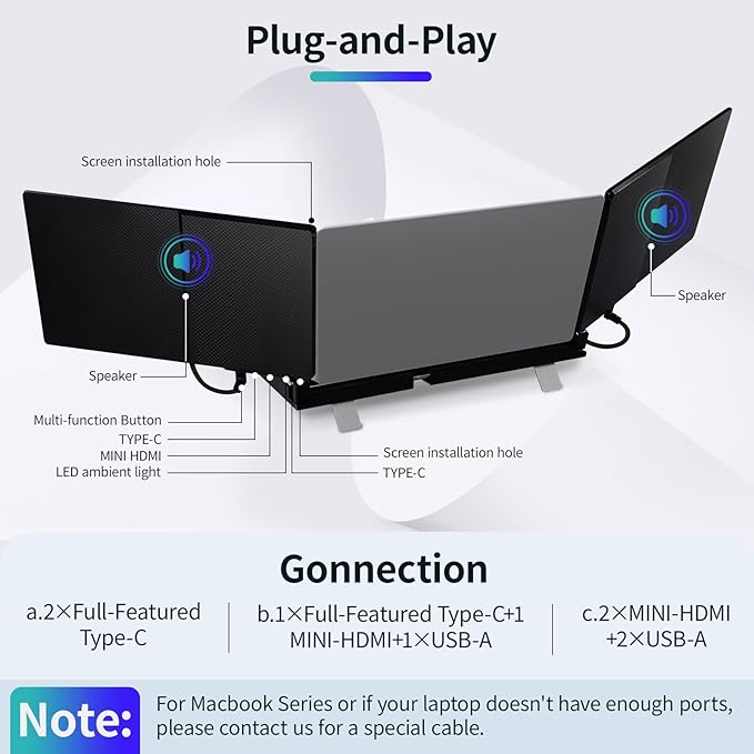 POTTMACEE 14.2" Laptop Screen Extender, 0.17" Ultra-Thin FHD 1080P IPS Portable Monitor for Laptop, Dual Screen Travel Monitor Extender, Plug-Play for Windows/Mac/Chrome, Fit 13”-17.3” Laptops