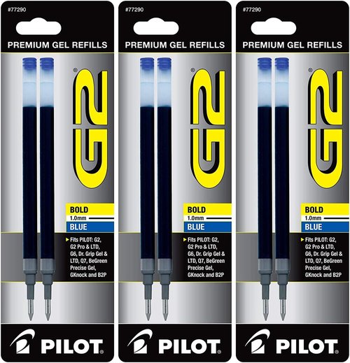 Pilot G2 Gel Ink Pen Refills - Bold 1.0mm Blue Ink | Pack of 6 High-Quality Refills