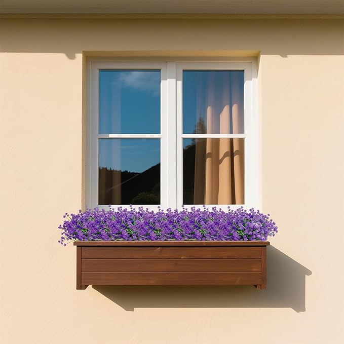 Artificial Flowers Outdoors, 12 Bundles No Fade Fake Flowers UV-Anti Easy to Clean Faux Greenery Plants Faux Plastic Plants Garden for Indoor Outdoor Home Garden Decoration, Purple