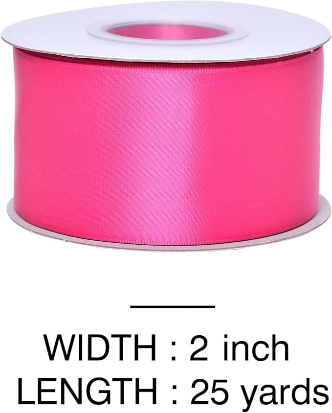 YAMA Hot Pink Double Faced Satin Ribbon, 2 Inch 25 Yards, Great for Crafts Bows Flower Bouquet Wedding Home Decor Gift Wrapping
