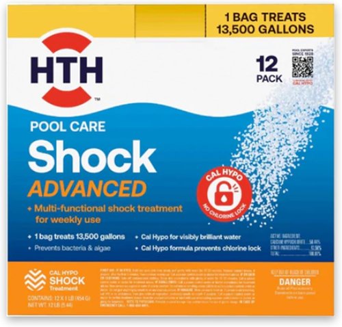 HTH 52037R Pool Care Shock - Advanced Cal Hypo Formula for Crystal Clear Water | 1lb (12 Pack)