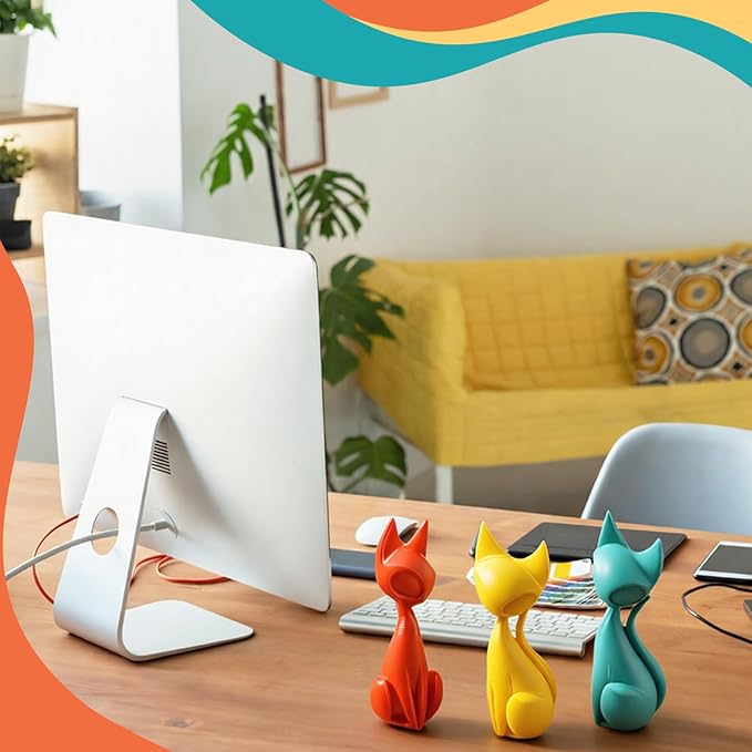 AceOrbit 3pcs Mid Century Modern Decor Medieval Table Decor Resin Cats Orange Blue and Yellow Resin Cats for Home Desktop Sculpture Office Table Desktop Bookshelf Mantelpiece Shelf Centerpiece