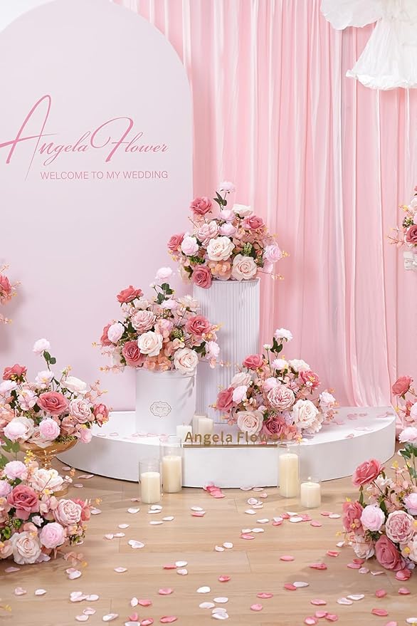 2pcs 17inch Pink Free Standing Flowers Ball Bouquet Artificial Rose Arrangements Balls for Wedding Centerpieces Tables Chair Aisle Runner Flowers Decorations