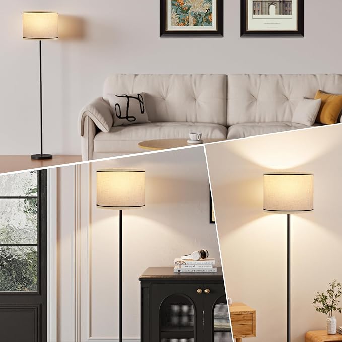Ambimall 60'' Modern Floor Lamp with Shade, Tall Lamps for Living Room, Bedroom, Office, Dining Room, Beige Lampshade with Black Stripes(Without Bulb)