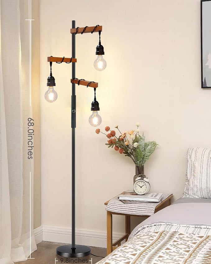 Dimmable Industrial Floor Lamp,Modern Farmhouse Tree Standing Lamps for Living Room Bedroom Office Rustic Home Decor