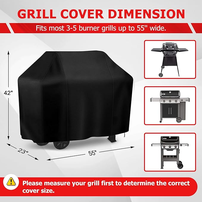 iCOVER Grill Cover, 55 inch BBQ Grill Cover for Outdoor Grill, Anti-UV & Fade Resistant Gas Grill Cover, Waterproof Barbecue Grill Covers for Weber, Char-Broil, Nexgrill and More, Black