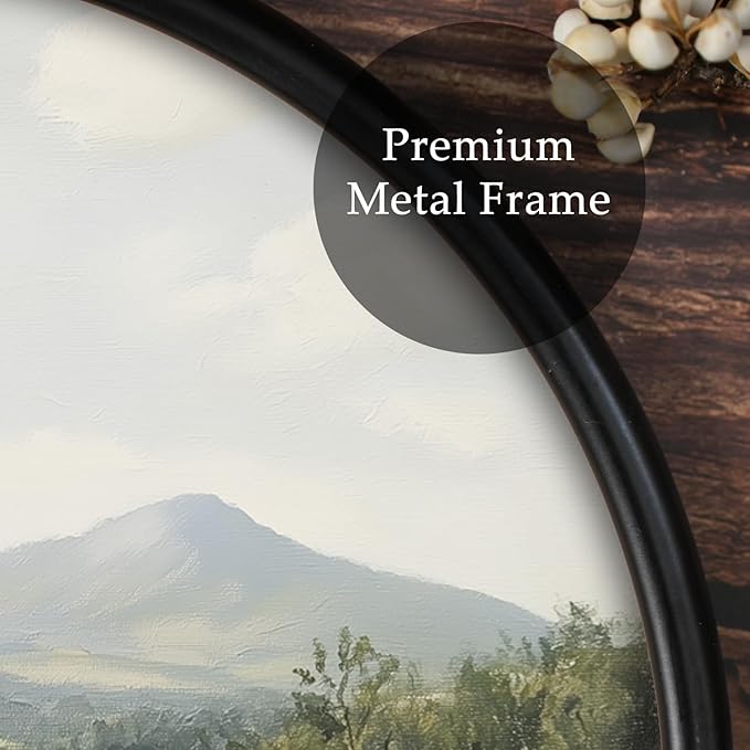 XIAOAIKA Round Vintage Wall Hanging Decor, Printed Textured Surface with Wood Back, Country Path Design, Black Metal Frame, Ready to Hang for Living Room Bedroom, 10 Inch