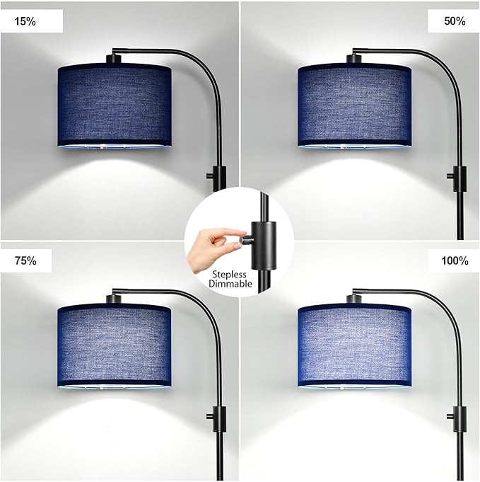 Nintiue Upgraded Modern Arc Dimmable Tall Standing Floor Lamp with Blue Shade, 1200 Lumens LED Bulb Included, for Living & Reading Room, Bedroom, Office & Nursery, Black