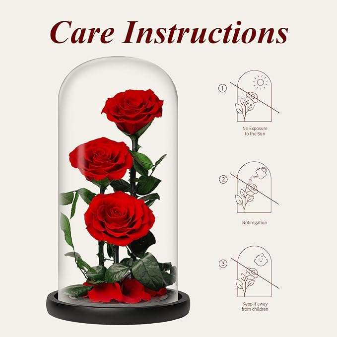 Forever Rose in Glass Dome,12.3 Inch Preserved Real Roses Gift, Long Lasting Eternal Flowers for Women, Mom, Wife, Valentine's Day, Anniversary, Red