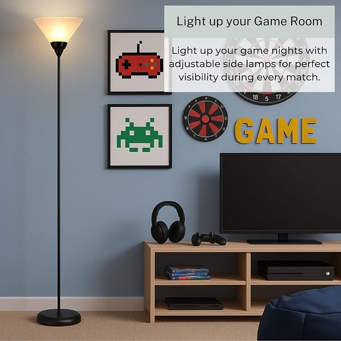 Mary Floor Lamp by Light Accents – Standing Lamp for Living Rooms – Torchiere Pole Light – LED-Compatible Floor Lamp – Modern Bedroom Lighting (Black)