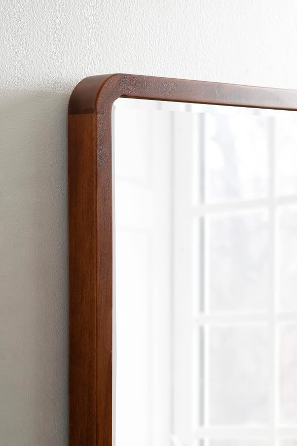 Kate and Laurel McLean Modern Wood Framed Rounded Rectangle Wall Mirror, 20 x 36, Walnut Brown, Decorative Round Rectangular Mirror for Contemporary Wall Decor