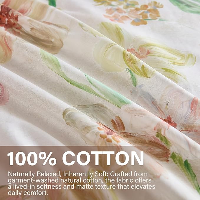 100% Cotton Duvet Cover Set King Size – Pink Watercolor Floral Bedding with Zipper Closure, 3-Piece Silky Soft Botanical Comforter Cover with 2 Pillowcases