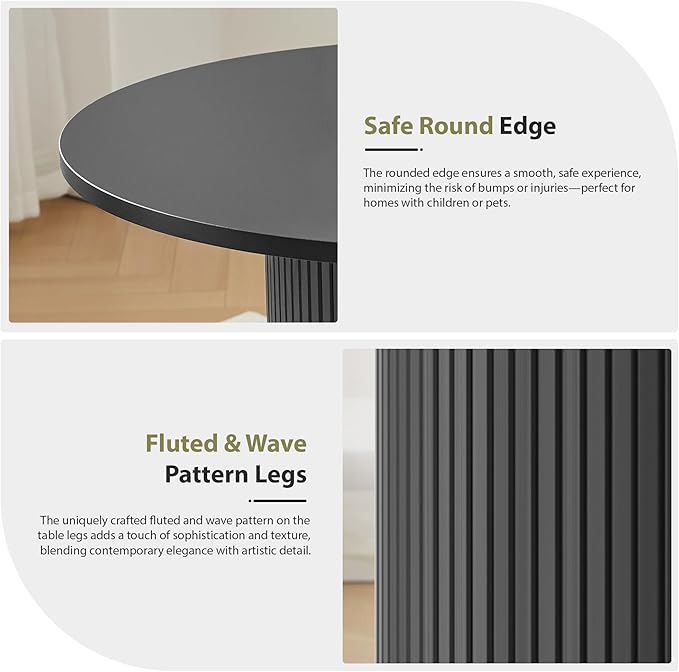 31.5" Round Dining Table for 2-4, Modern Kitchen Table with 2-Tier Storage Shelf, Small Wooden Circle Dining Tables with Fluted Base for Home Dining Room Living Room (Black)