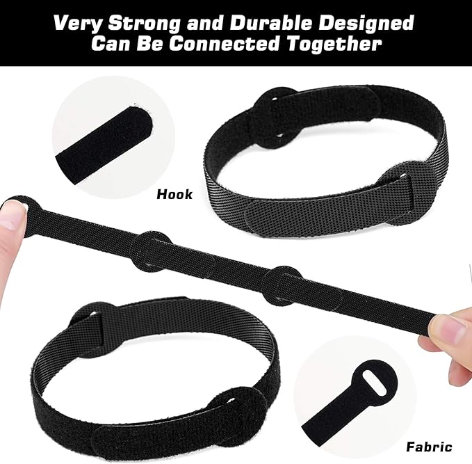 200PCS Reusable Fastening Cable Ties, 6-Inch Cable Straps Cable Management, Multi-Purpose Hook & Loop Cord Organizer Wire Ties, Adjustable Cable Organizer Cord Ties, Microfiber Cloth Straps, Black