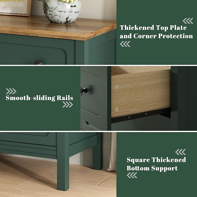 CARPETNAL Green Dresser for Bedroom, 55" Wide 9 Drawer Dresser with Metal Handles and Deep Drawers, Modern Large Wood Chest of Drawers for Living Room, Hallway.