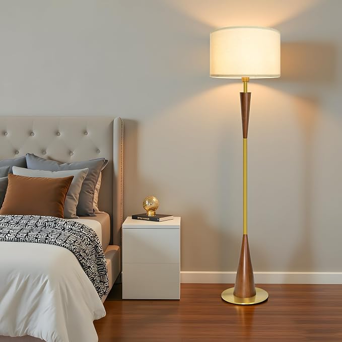 Floor Lamps for Living Room,61.5" Wood Floor Lamp,Retro Farmhouse Standing Lamp Includes 9W Bulb with 3-Color Temperature,Tall Lamp for Bedroom,Dining Room,Living Room,Corner,Bronze