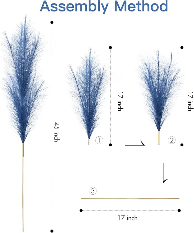 9 Pcs 45" Tall Pampas Grass Blue Decor, Long Stem Artificial Flower Floor Vase Large Faux Floral Pompas Fake Plants Dried Bouquet Arrangement Vase Filler for Boho Home Wedding Decoration